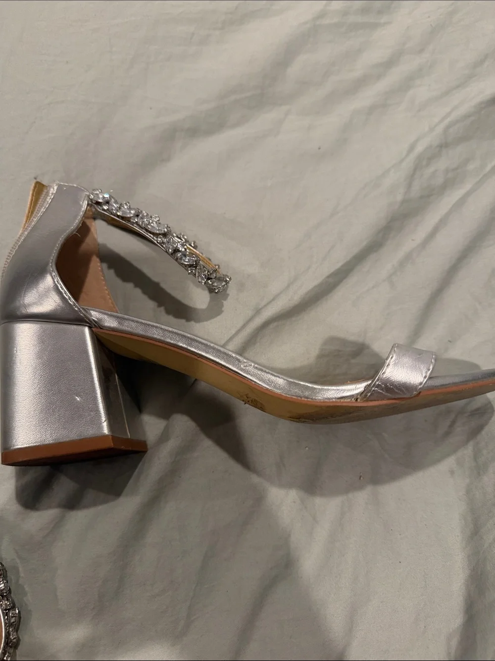 Embellished Silver Ankle-Strap Heels